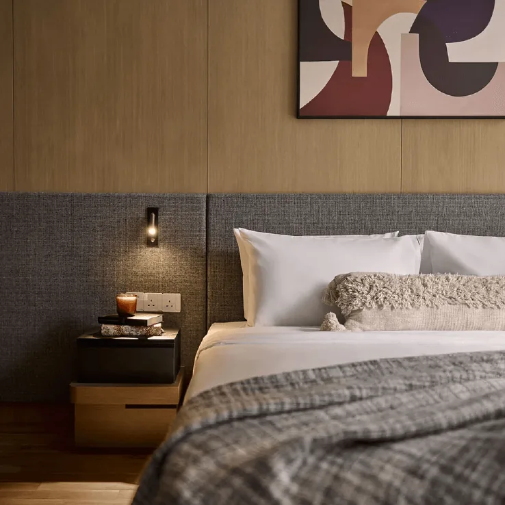 Bedroom at The Conlay with timber joinery