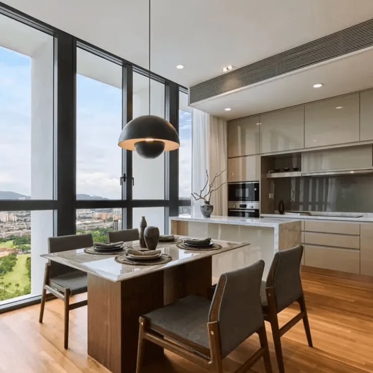 Kitchen and dining island at The Conlay