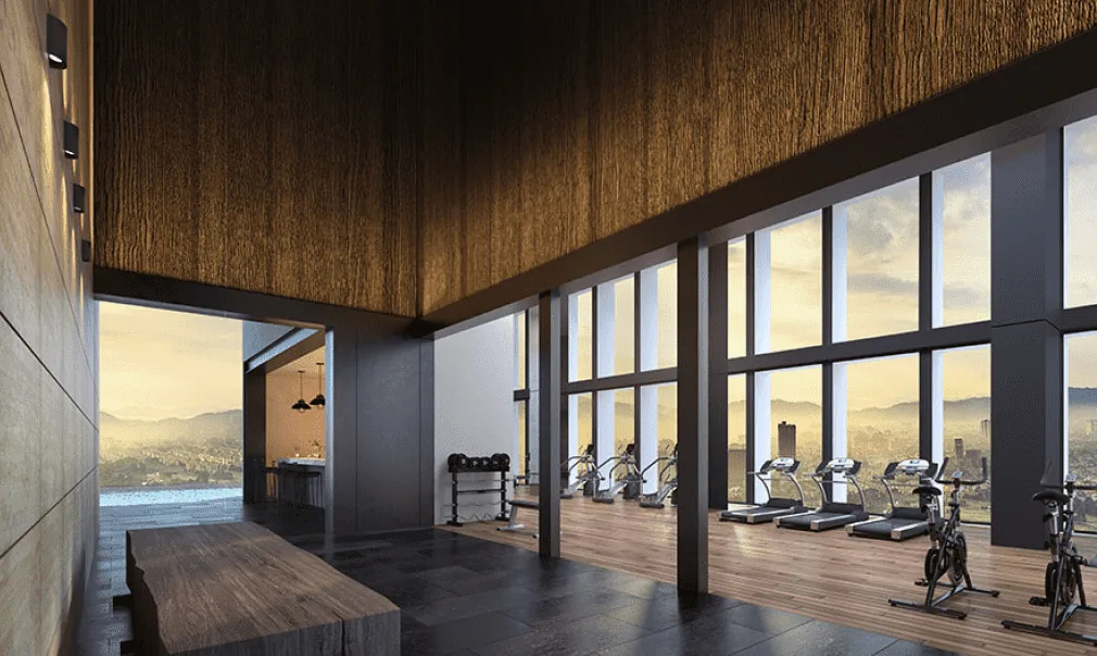 Residents lounge at The Conlay overlooking the city