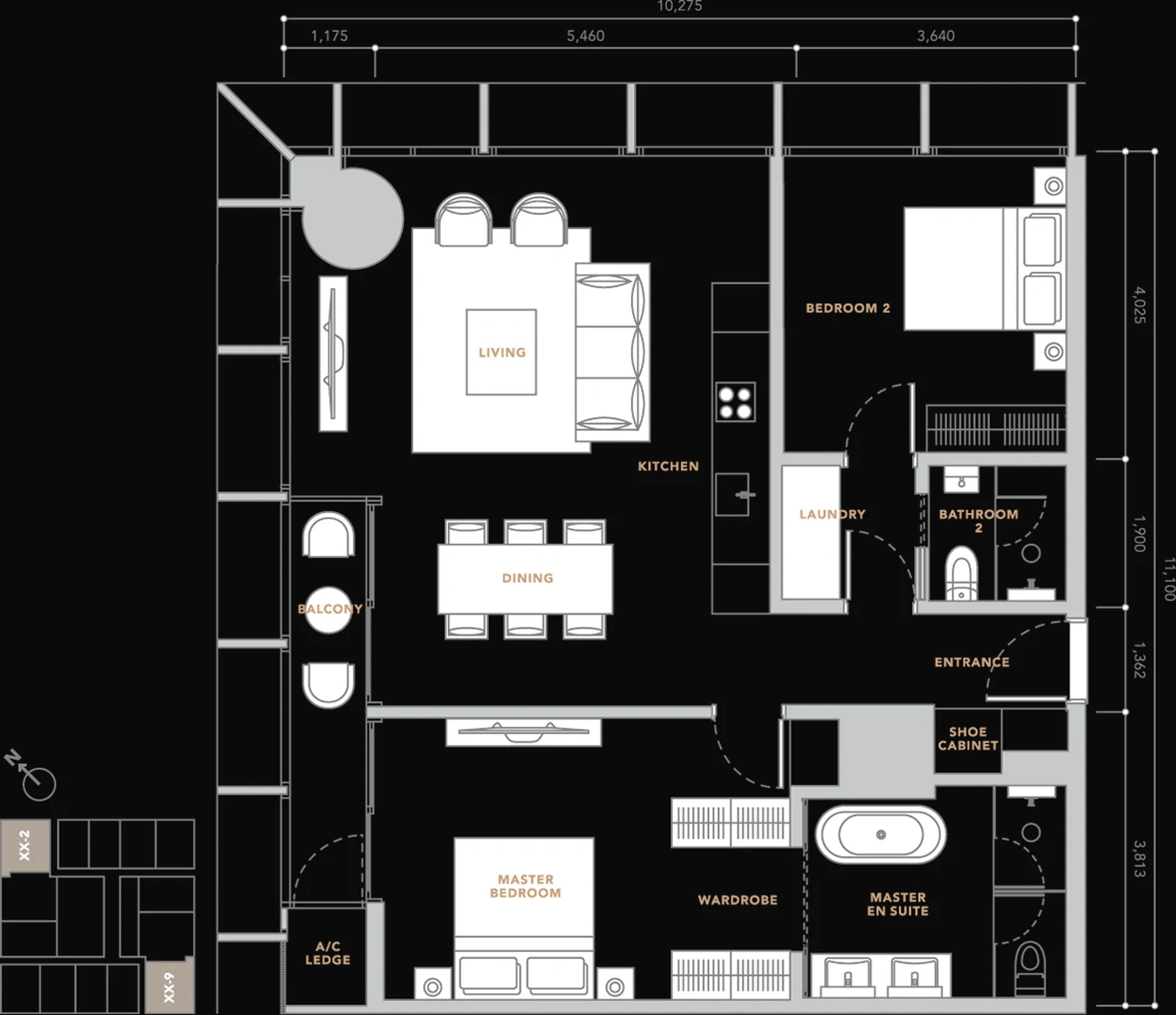 The Conlay 1,205 sq ft floor plan, two bedrooms with master en suite